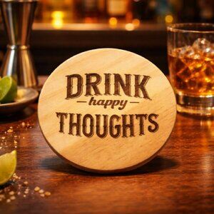 Custom Laser Engraved Wood Coasters - Set of 4 - Choose Alcohol Related Images